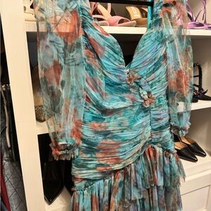 Chic Blue and Orange Long Sleeve Dress